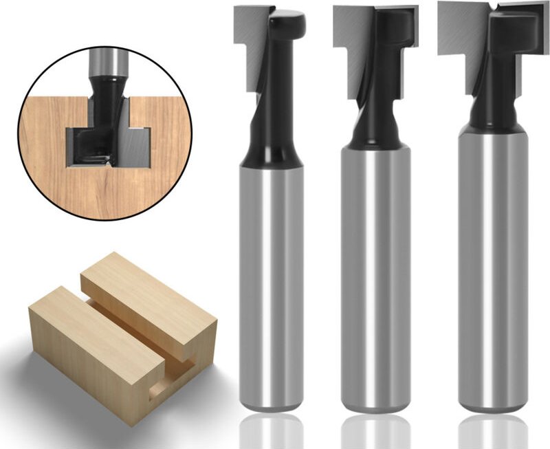 8 mm T-Nutfräser, 3-teilig (9/9,52/12,7 mm) mit Klinge für die Holzbearbeitung Fräser für Elektrowerkzeuge Zimmereiwerkz...