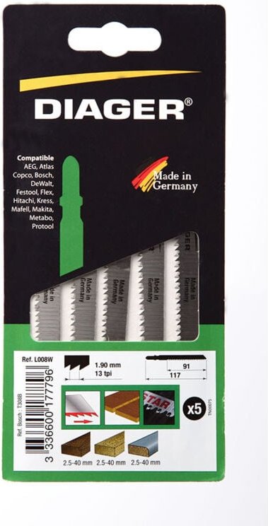 Thumbnail - Pack mit 5 Sägeblättern für Stichsägen mit umgekehrter Verzahnung - L008W
