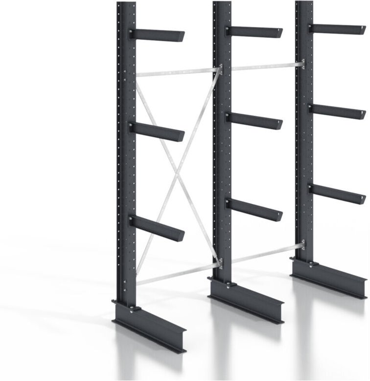 Kragarmregal schraubbar einseitig 2 Felder mit 3 Ebenen 2560x2530x400mm - Stier