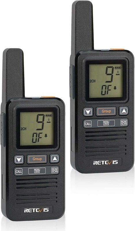 Mini-Walkie-Talkie, wiederaufladbar, 1600 mAh, usb-c, LCD-Bildschirm, mit Ohrhörer zum Wandern (2 Stück, schwarz)