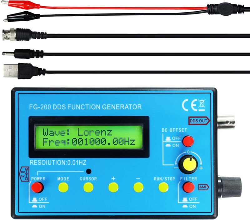 DDS FG-200 Funktionssignalgenerator, Frequenzzähler 0,01 Hz – 500 kHz, Signalquellenmodul Sinus, Rechteck, Sägezahn