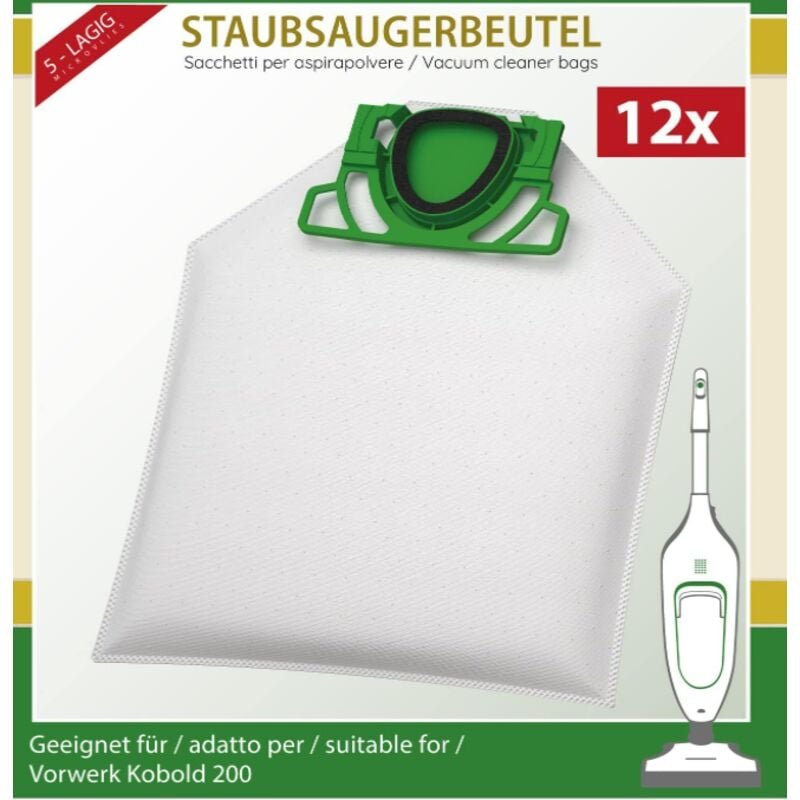 12 Staubsaugerbeutel passend für Vorwerk Folletto VK200 Staubsauger 5-lagiger Microvliesbeutel mit Kunststoff-Abdecksche...