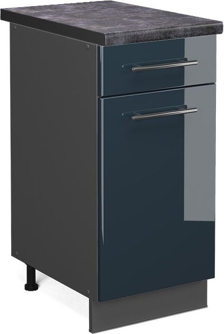 Vicco - Küchenschränke Fame-Line, Dunkelblau Hochglanz, 40 cm , ap Anthrazit