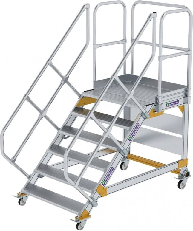 Günzburger Steigtechnik Plattformtreppe 45° fahrbar Stufenbreite 1 m 6 Stufen Aluminium geriffelt - 600806