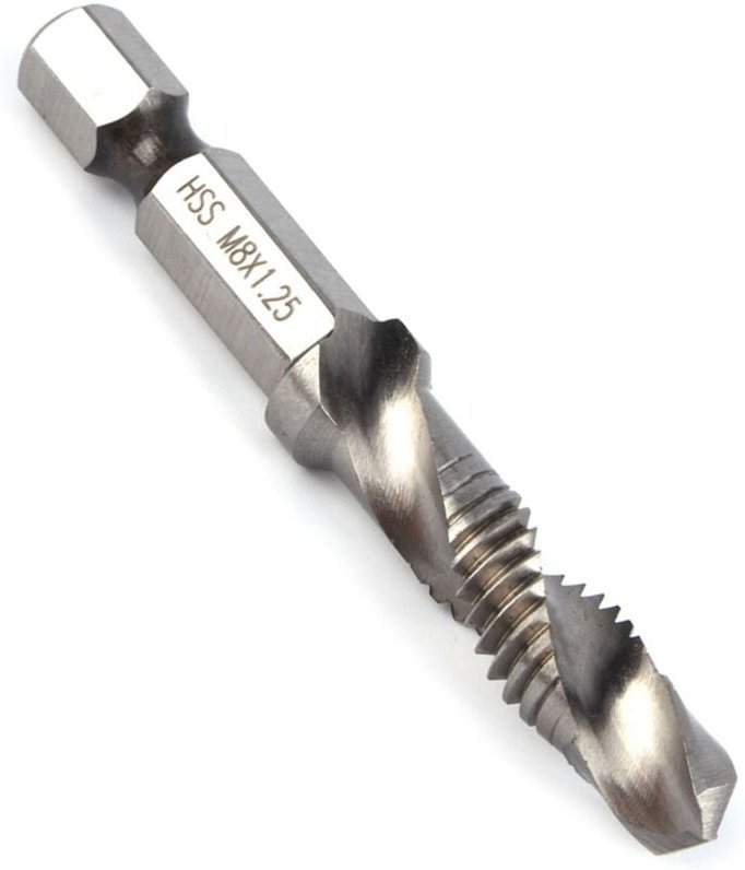 Ersandy - M8 Kombinationsbohrer-Gewindebohrer-Bit, HSS-Sechskant, metrisch, Entgratungs-Senker-Bits, metrisches Belohnun...