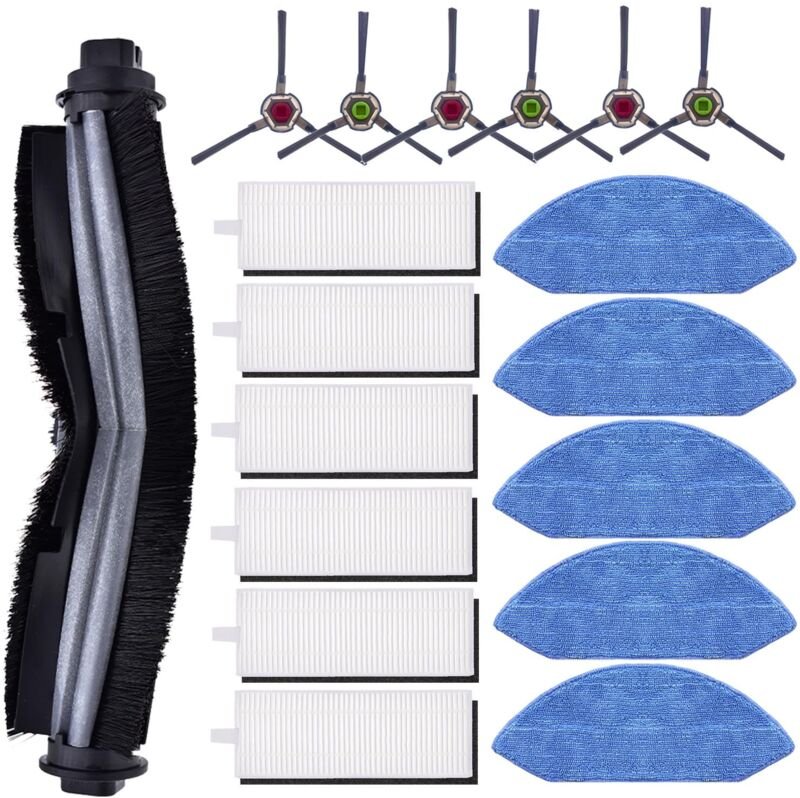 Alovez - 18er-Pack Zubehör für Ecovacs Deebot ozmo U2 DGN22 U2 Pro Roboterstaubsauger, 1 Hauptbürste, 6 Seitenbürsten, 6...