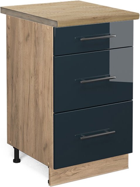 Vicco - Küchenunterschrank Fame-Line, Dunkelblau Hochglanz, 50 cm , ap Eiche