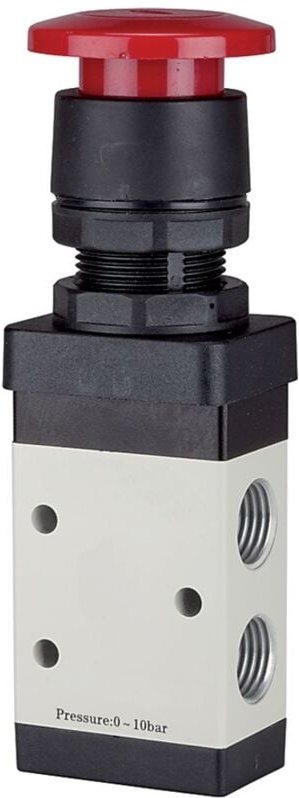 3/2-Wegeventil, manuell »M3 «, Pilztaster, nc, monost., g 1/4, rot - Riegler