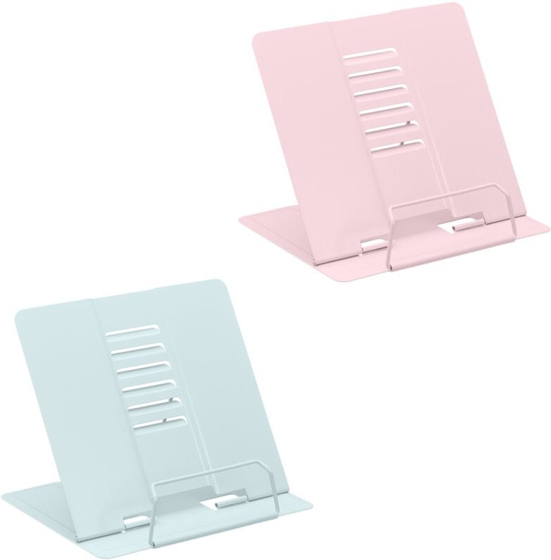 Relaxdays - Buchständer, 2er Set, Leseständer 6-fach höhenverstellbar, Kochbuchhalter mit Klemme, Küche, Stahl, blau/ros...