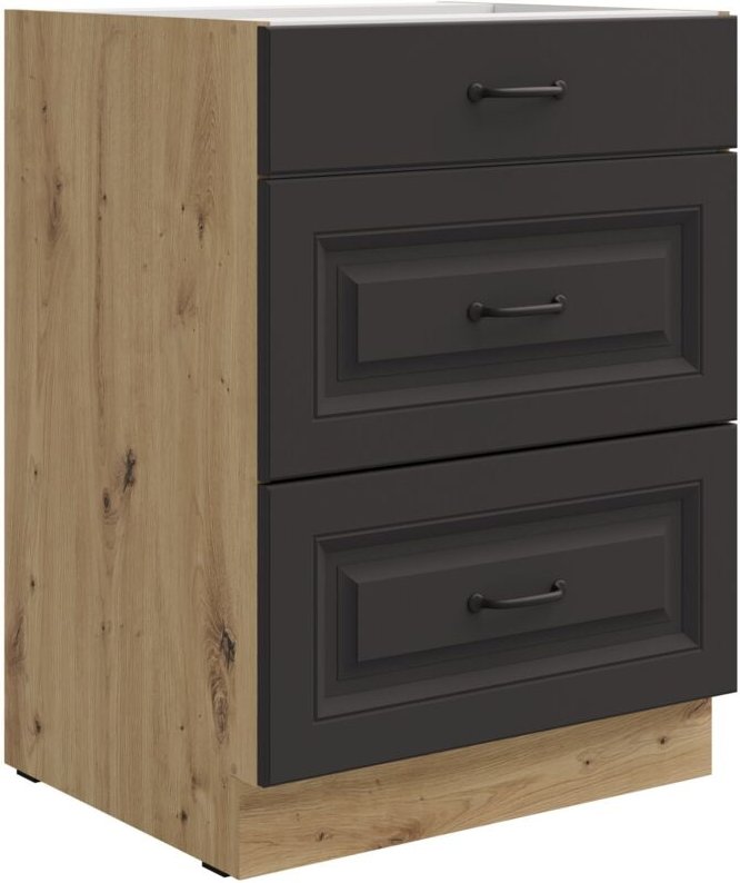 Küchen Preisbombe - Küchen Unterschrank 60 cm Stilo Grau + Eiche Artisan Vollauszug Soft-Close Küche