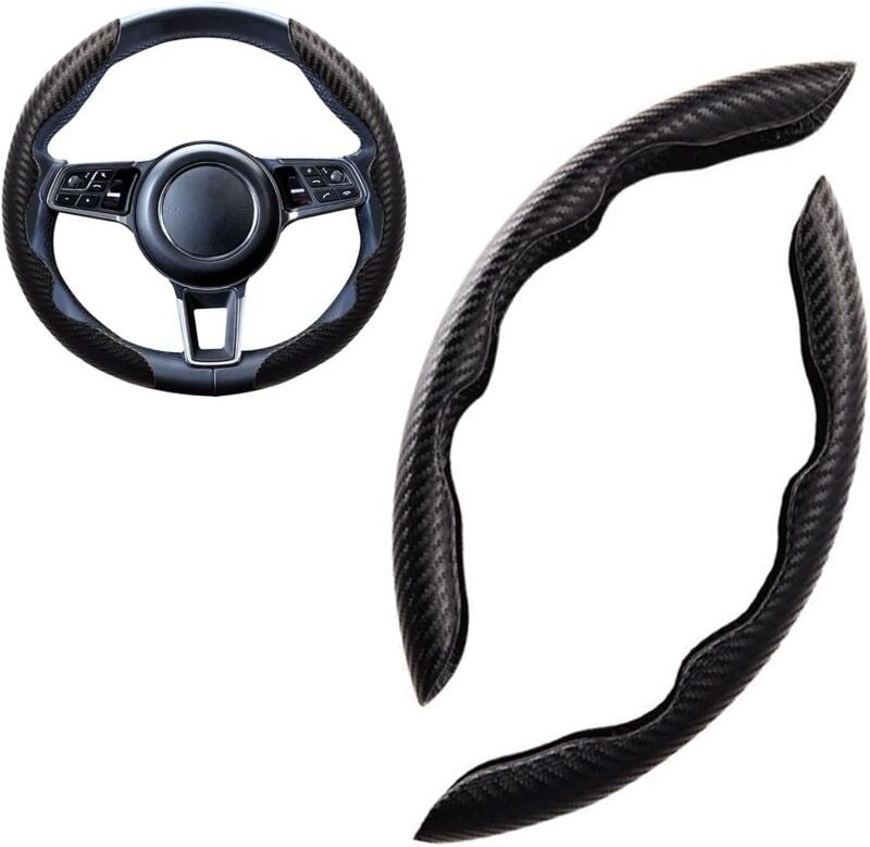 Sportwagen-Lenkradbezug, rund und D-förmig, universell, Wildleder/Karbonfaser, modisch, segmentiert, atmungsaktiv, rutsc...