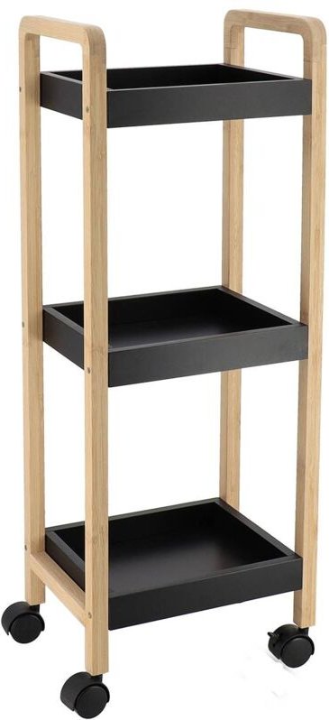 Thumbnail - Desserte sur roulettes 3 etageres bambou mdf - bambou noir Tendance