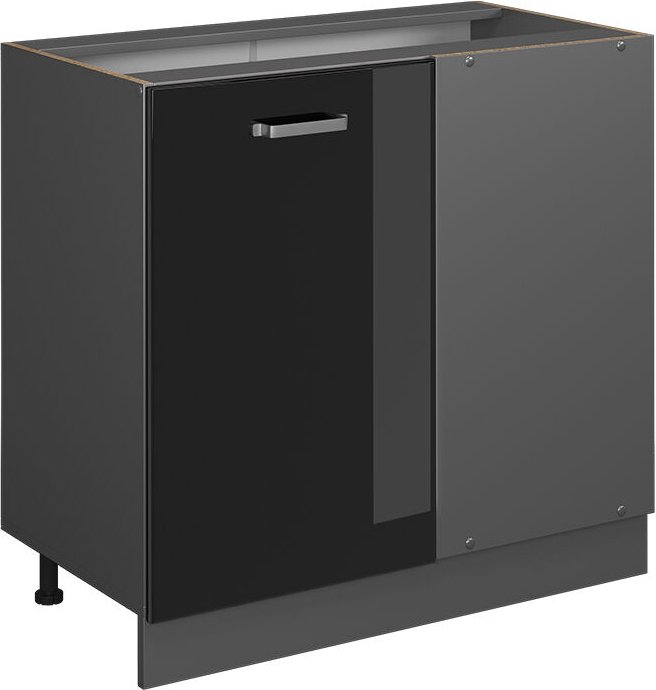 Vicco - Eckunterschrank R-Line, Schwarz Hochglanz, 86 cm ohne Arbeitsplatte