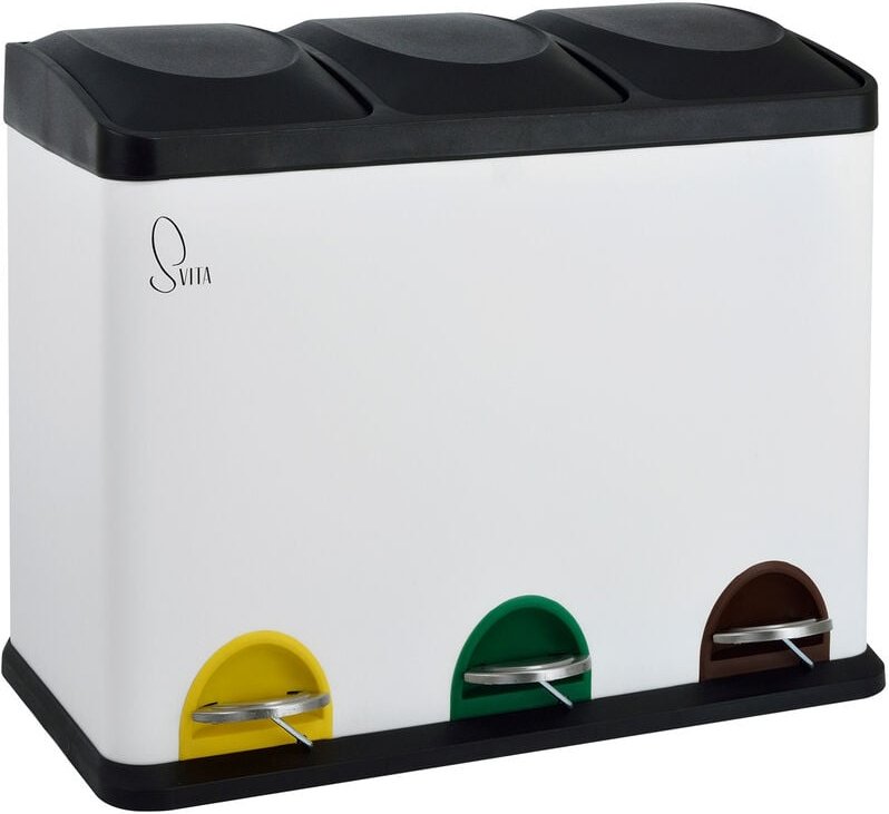 TC3X15 Kücheneimer 45L Mülleimer Trennsystem Treteimer Abfalleimer Weiß - Svita