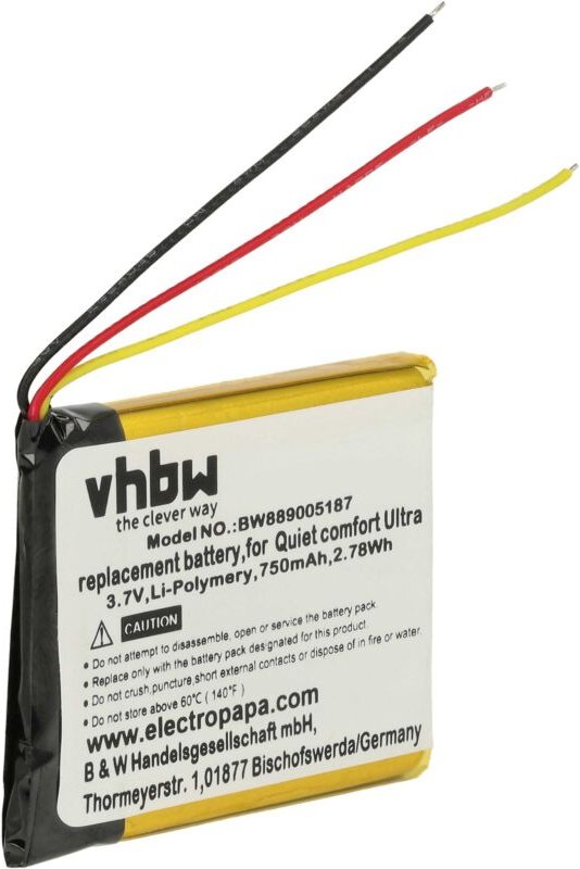 Vhbw - Akku kompatibel mit Bose Quiet Comfort Ultra Wireless Headset Kopfhörer (750 mAh, 3,7 v, Li-Polymer)