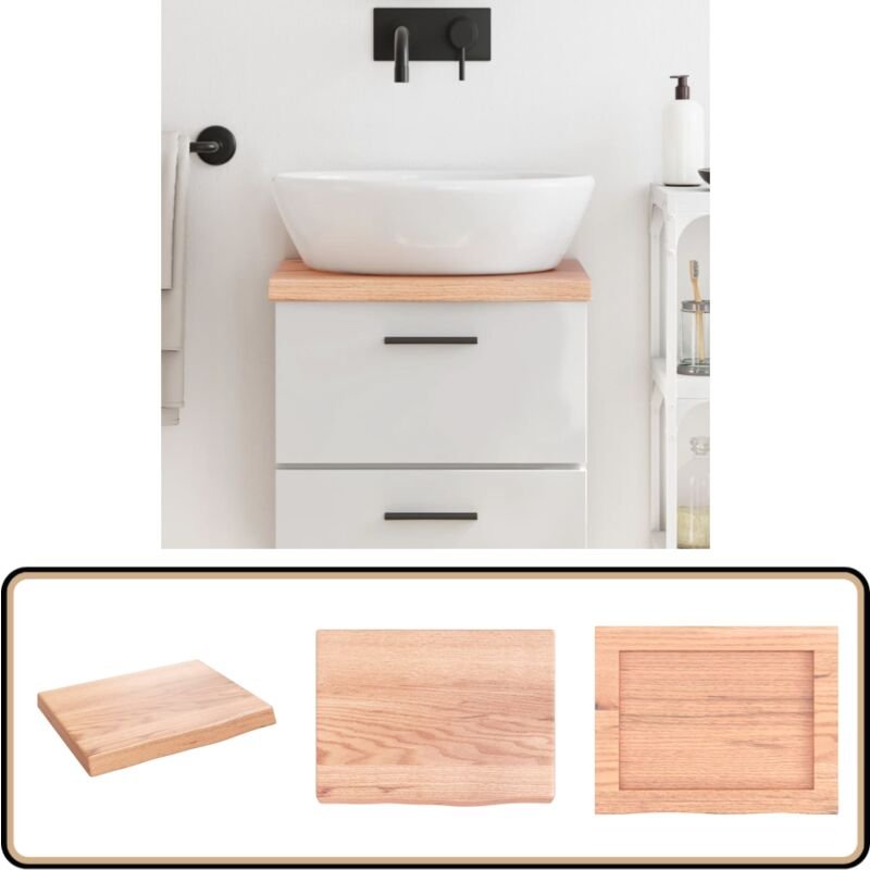 Waschtischplatte Hellbraun 40x30x(2-4) cm Massivholz Behandelt - Eichenholz Platte - Waschtischplatte - Badezimmerstil -...