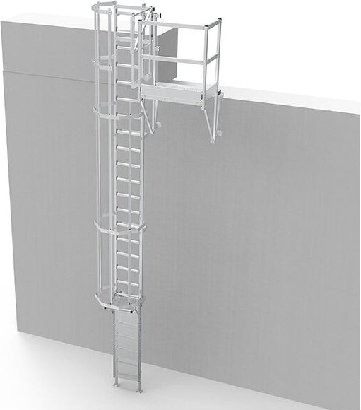 Ortsfeste Steigleitern mit Auslauf, Seitenausstiegstritt und Sperrtür- Steighöhe von 2.50 bis 2.80m - CS28-CPSL100-CSPC