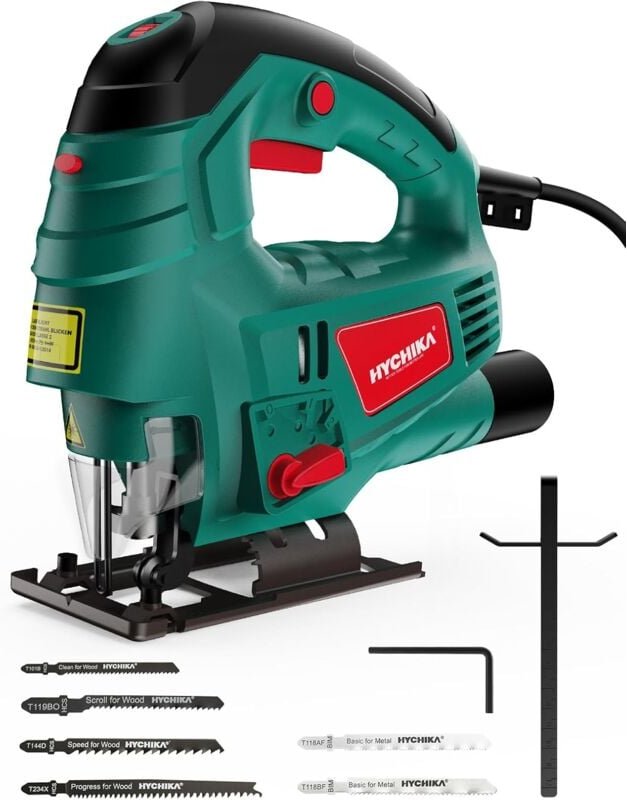 Thumbnail - Hychika - Stichsäge 800 w Max. Holzschnitttiefe 110 mm, 800-3000SPM Elektrostichsäge mit Laser, 7 variable Geschwindigke...