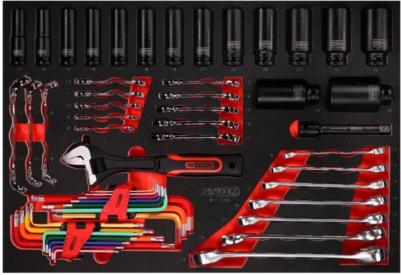 Ks Tools Schraubenschlüssel- / und Kraft-Stecknuss-Satz in Schaumstoffeinlage, 55-tlg.