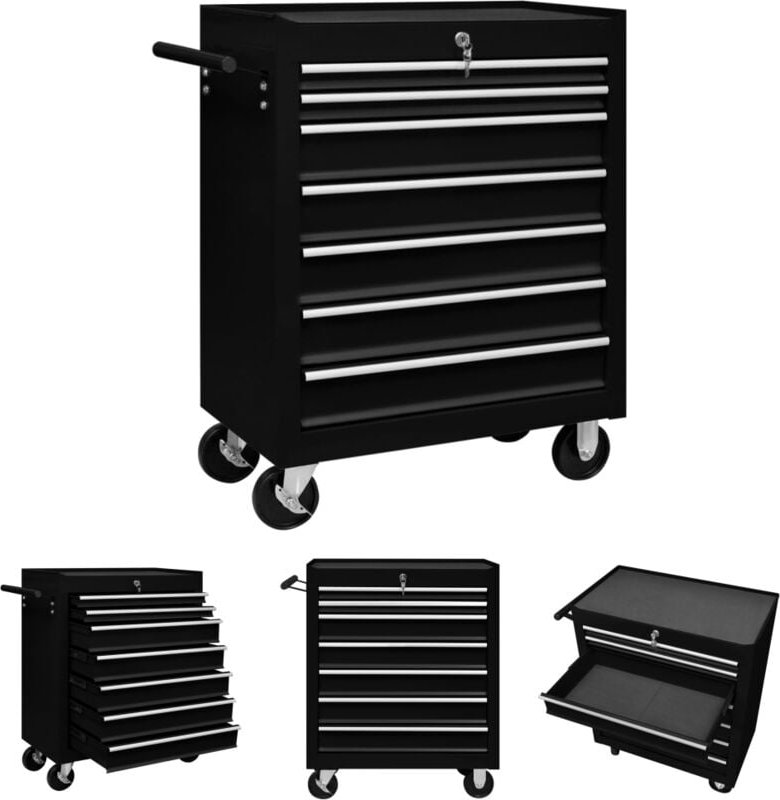 The Living Store Werkstattwagen mit 7 Schubladen Schwarz - Rollwagen & Sackkarren