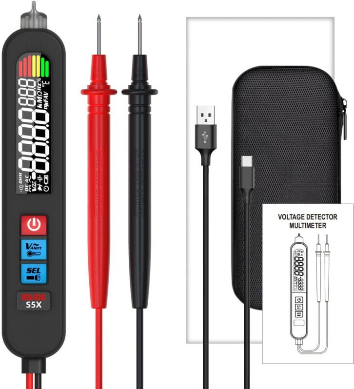 S5X Wiederaufladbarer digitaler Multimeter-Stift mit großem Farbbildschirm, VFD, berührungsloser Stromdetektor, Kapazitä...