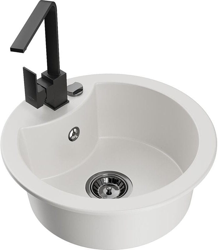 Diego 1-Becken-Granit-Spüle mit Mischbatterie Rita, Weiß - 6512-20-670300-70 - Mexen