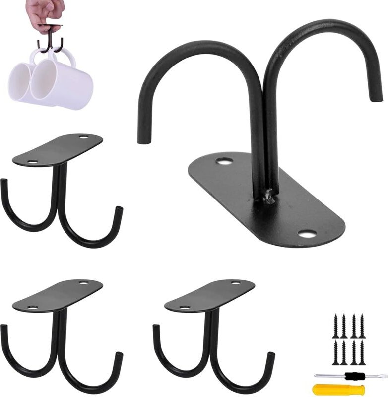 Stück hängender Tassenhalter, schwarzer Kaffeetassenhalter aus Metall mit 2 Haken, zum Aufbewahren und Aufhängen von Küc...