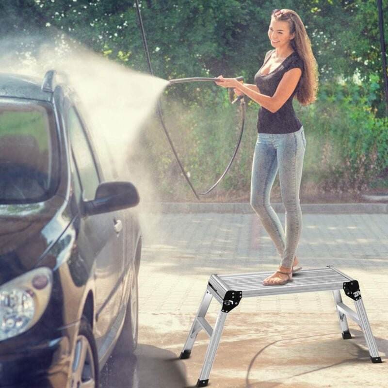 COSTWAY Alu Arbeitsplattform, Klapptrittleiter Klapptritt mit Aluminiumplattform, Klappbare Werkbank, bis zu 150 kg bela...