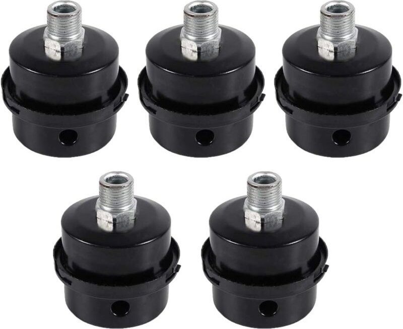 Luftkompressor-Schalldämpferfilter, 5 Stück Außengewinde, Metallgehäuse, schwarzer Metall-Schalldämpferfilter für Luftko...