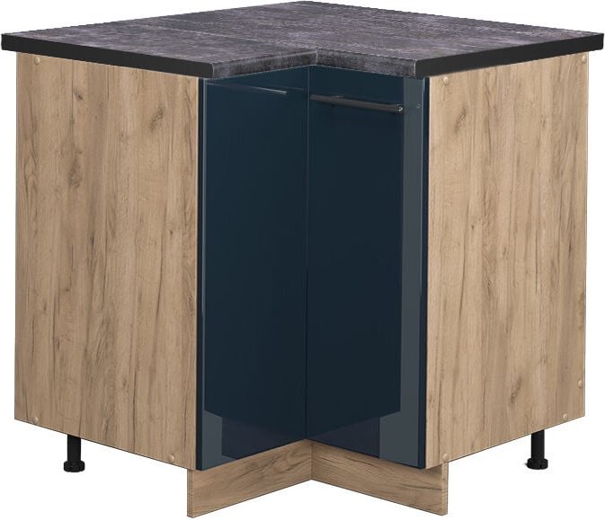 Vicco - Eckunterschrank Fame-Line, Dunkelblau Hochglanz, 80.5 cm, ap Anthrazit