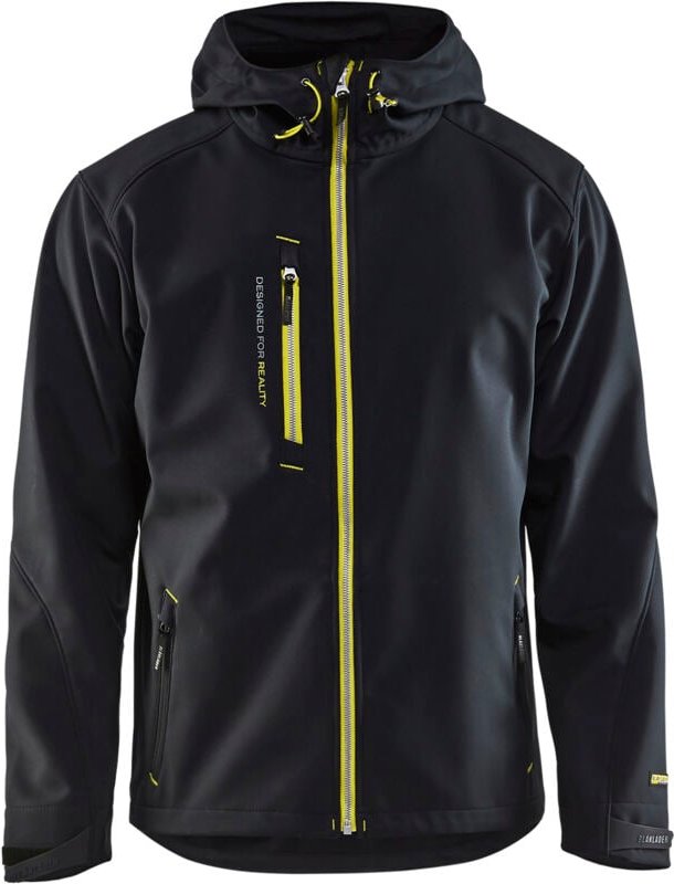 Thumbnail - Arbeits-Softshell-Jacke mit Kapuze 4949 – Schwarz/Neongelb XXL