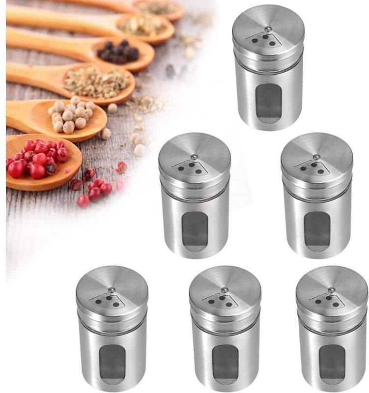 Thumbnail - Sollbry Stück Edelstahl-Gewürzdosen, Gewürz-Organizer, Küchen-Aufbewahrungsbox mit Schwingdeckel, Aufbewahrungsgewürzdos...