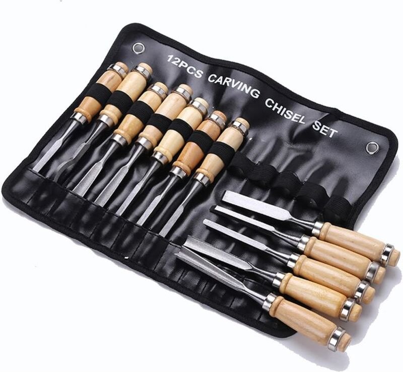 Professionelles Holzmeißel-Set – Eleoption 12er-Pack scharfe Holzbearbeitungswerkzeuge mit Tragetasche – Tischler-Schnit...