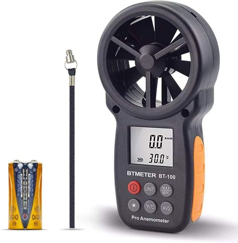 Tragbares digitales Anemometer – BT-100, misst präzise die CFM-Windtemperatur mit Max/Min/AVG, LCD-Hintergrundbeleuchtun...