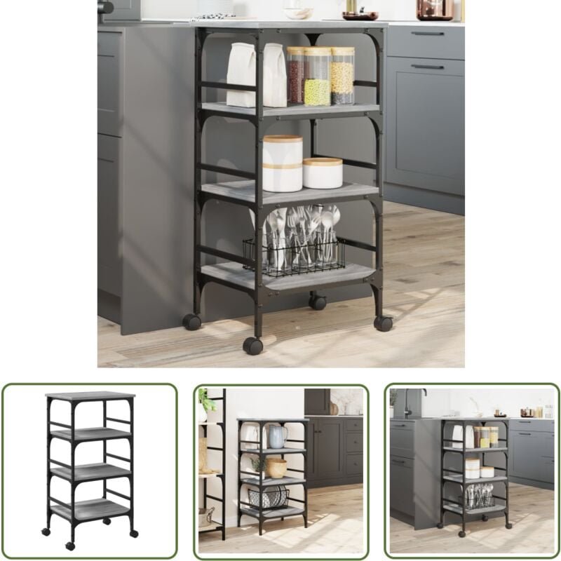 The Living Store Küchenwagen Grau Sonoma 45x35x89,5 cm Holzwerkstoff - Küchenwagen - Holzwerkstoffmöbel - Retro Küchenti...