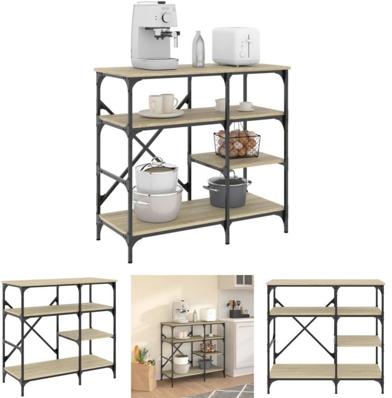 Thumbnail - The Living Store - Bäckerregal Sonoma-Eiche 90x40x84 cm Holzwerkstoff und Metall - Küchenutensilienhalter & -ablagen - B...