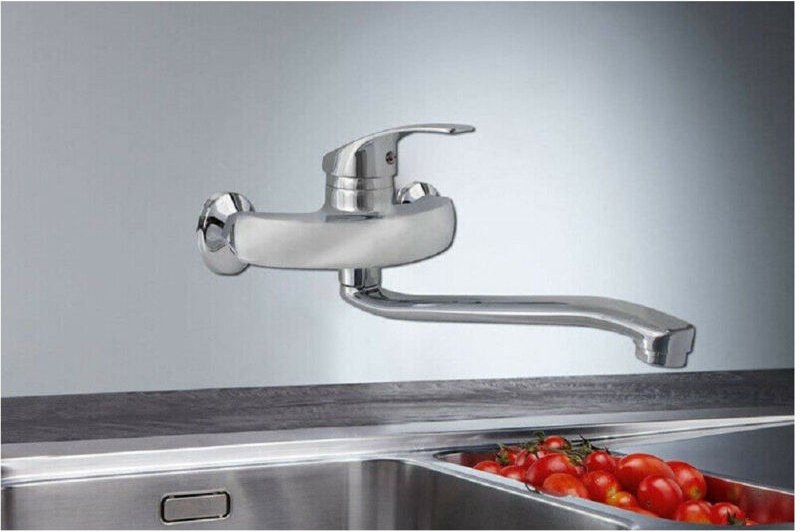 Trade Shop Traesio - Trade Shop - Wandmontierter Wasserhahn, 2-Loch-Mischer für Küchenspüle, Chrom, 52335 -