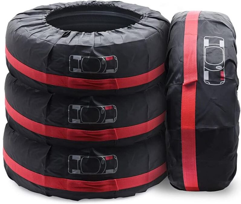 Beijiyi - 4er-Set Reifenabdeckungen 18-22 Zoll, wasserdichte Reserveradabdeckung, Auto-Radschutzabdeckungen (rot, Durchm...