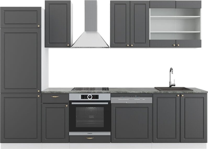 Vicco - Küchenzeile Fame-Line, Anthrazit-Gold/Weiß, 300 cm ohne Arbeitsplatte