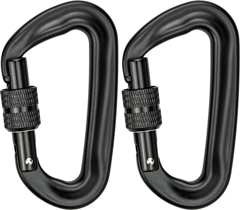 2 Stück Kletterkarabiner 12 kN (1200 kg), robuster Aluminium-Karabiner, D-förmiger Karabiner für Hängematten, Yoga, Scha...