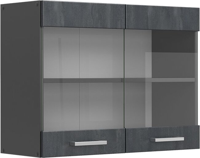 Küchenglasschrank R-Line, Schwarz Beton, 80 cm Vicco
