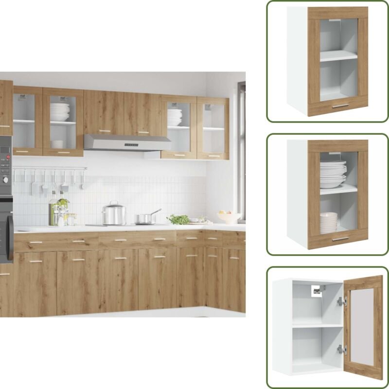 The Living Store - vidaXL Hängeschrank Glas Artisan-Eiche 40x31x60 cm Holzwerkstoff