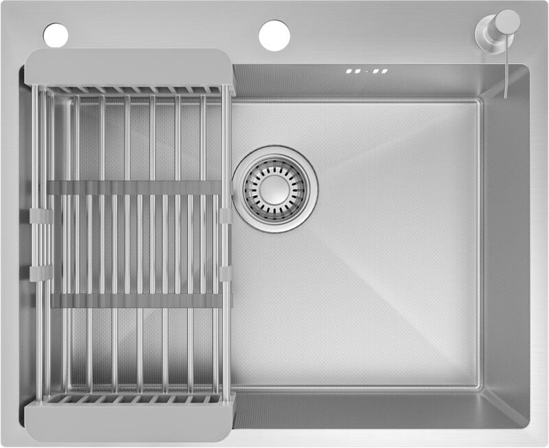 CECIPA MAX Edelstahl Küchenspüle 60 x 49 cm, Silber – Einzelbecken mit Abtropfkorb und Seifenspender, großes Fassungsver...