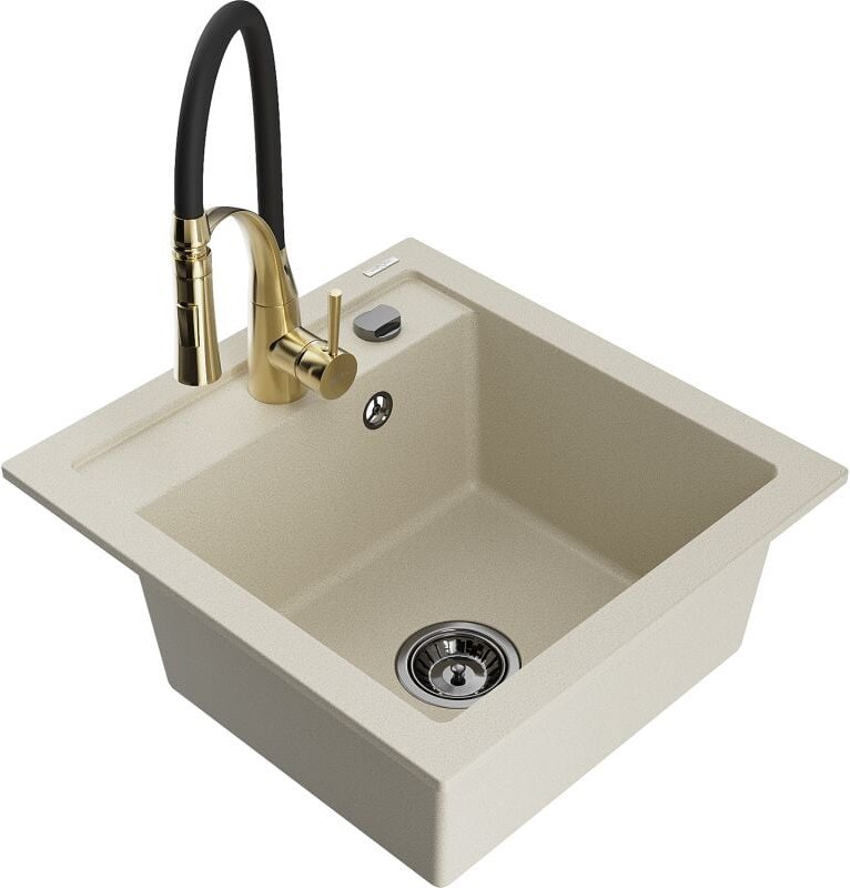 Vito 1-Becken-Granit-Spüle mit Mischbatterie Aster, Beige - 6503-69-73450-57-B - Mexen