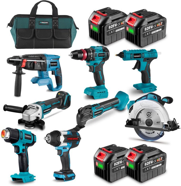 Onevan - all in one- -Akku bohrhammer + Bohrschrauber + Winkelschleifer+ Elektroschrauber+ Kreissäge + Heißklebepistole ...