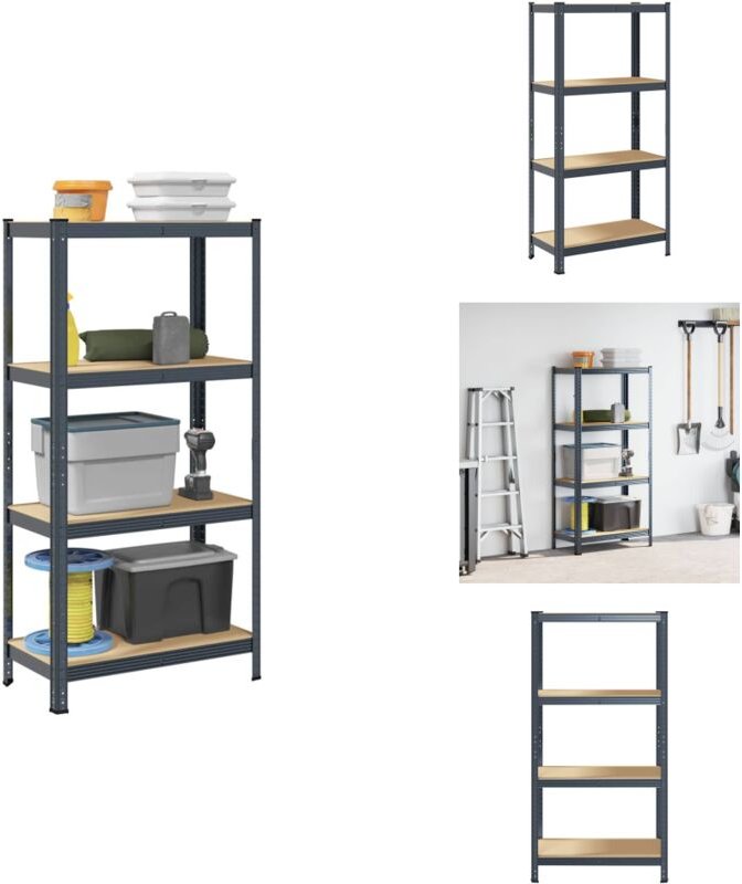 Lagerregal mit 4 Böden Anthrazit Stahl & Holzwerkstoff - Regal - Regale - Garagenregal - Industrieregal