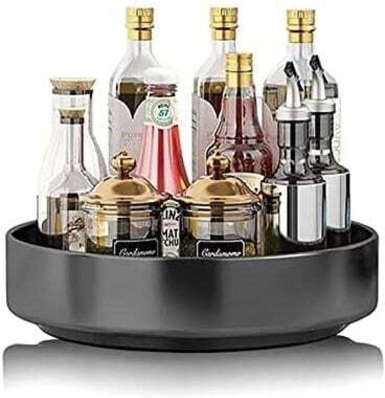 21,5 x 20 x 5 cm schwarzes, drehbares Gewürzregal aus Edelstahl für Küche, Speisekammer, Schrank, Tisch, Arbeitsplatte -...