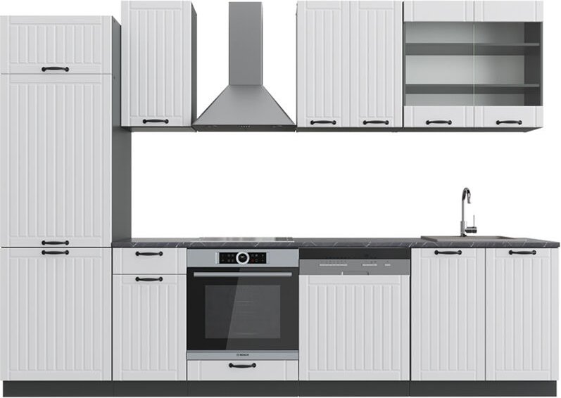 Vicco - Küchenzeile Fame-Line, Weiß Landhaus/Anthrazit, 300 cm , ap Anthrazit