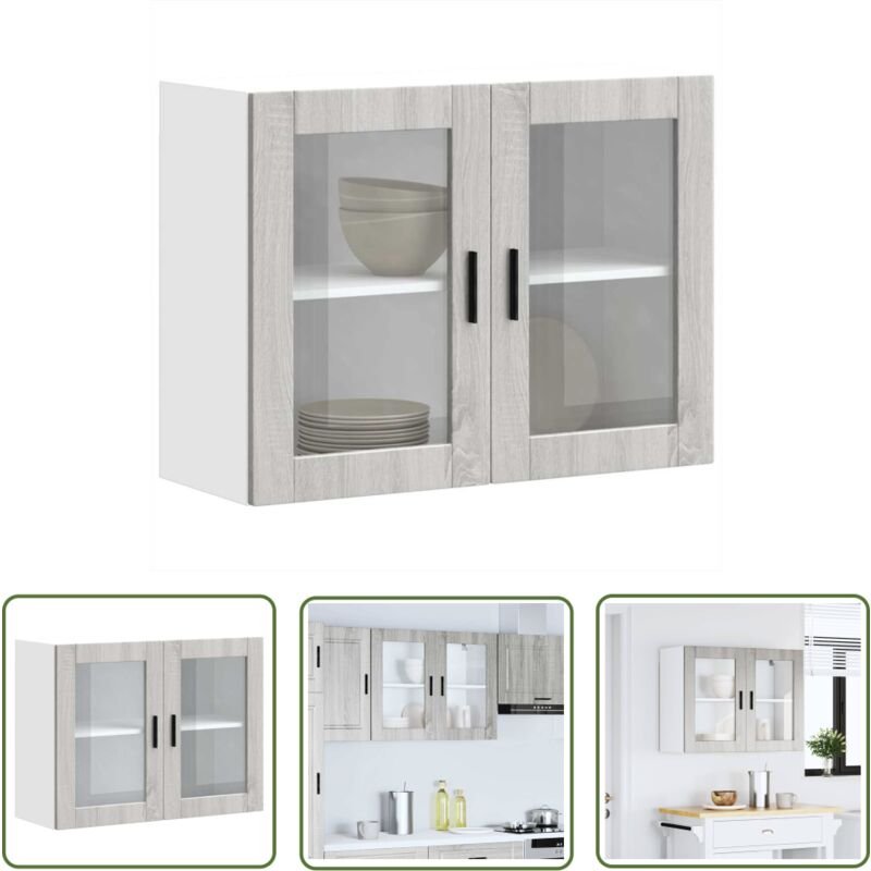 The Living Store - vidaXL Küchen-Hängeschrank mit Glastür Porto Grau Sonoma