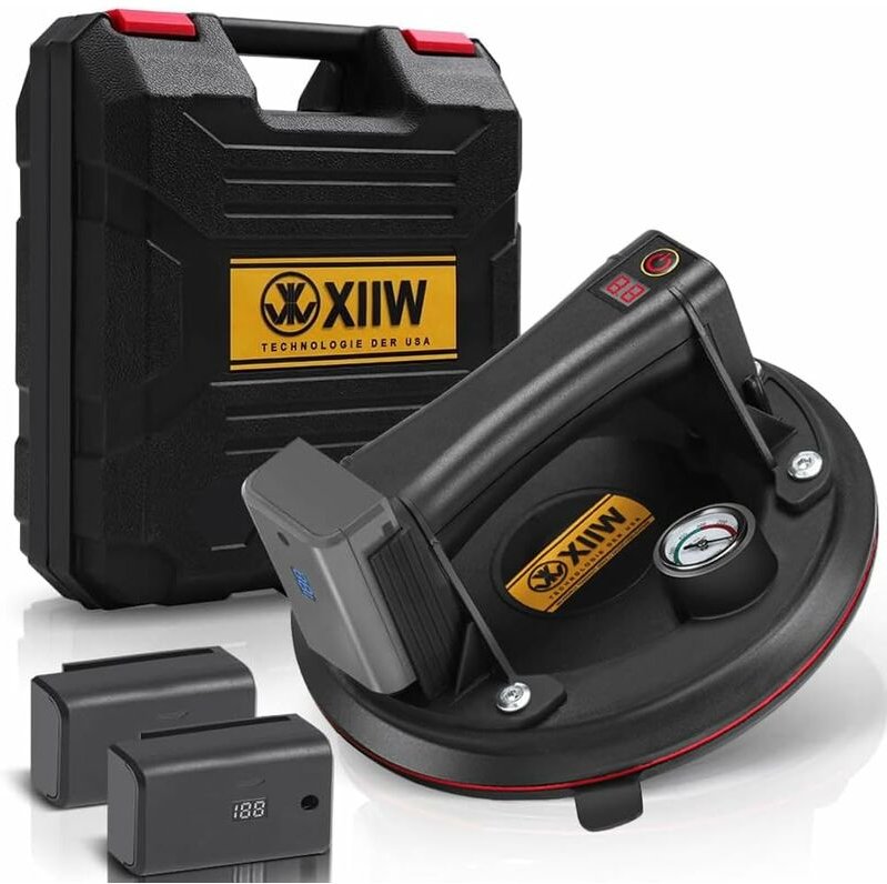 Mit 2X Akku & Manometer, Elektrischer Saugheber Max. 300KG Selbst Nachsaugend Glasheber 8" Vakuum Starker Saugnapf für s...